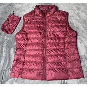 Gingerly Puffer Vest Womens XL Red Packable Lightweight Down Quilted Nylon Zip